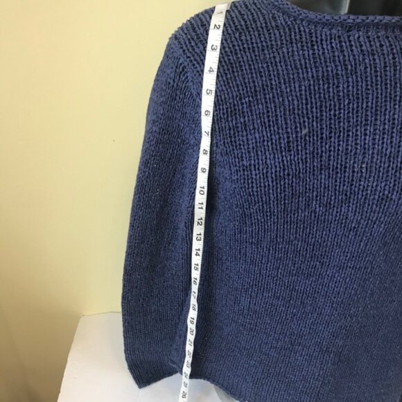Spanner Mock Neck Sweater Open Ribbon Knit Minimalist Oversized Tunic Top Blue L - Picture 9 of 12